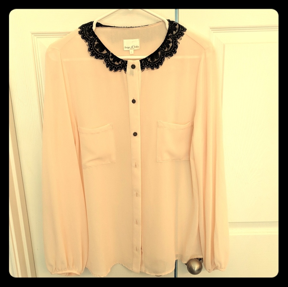 Peach Dress Shirt with Lace Collar Detail